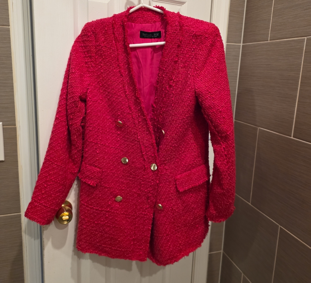 Rachel Zoe Red Textured Blazer with Gold Buttons